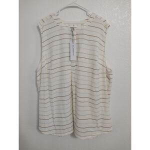 Liz Claiborne Womens Size 3X Shortsleeve White & Tan Stripped Blouse Top NWT